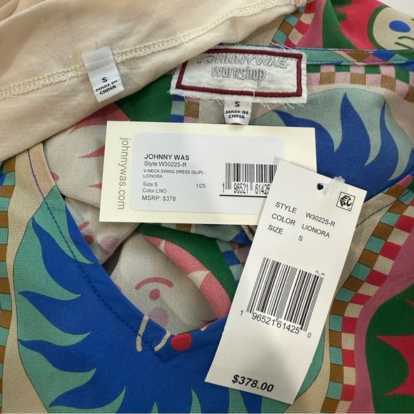 Johnny Was Lionora V-Neck Silk Swing Slip Dress Long Sleeve Sun Print NWT $378 - Picture 11 of 16